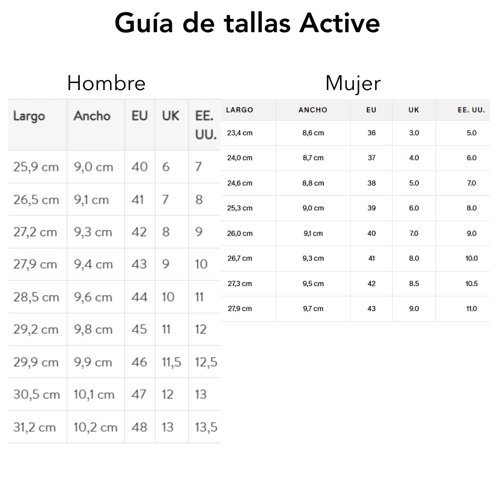 Size chart Active