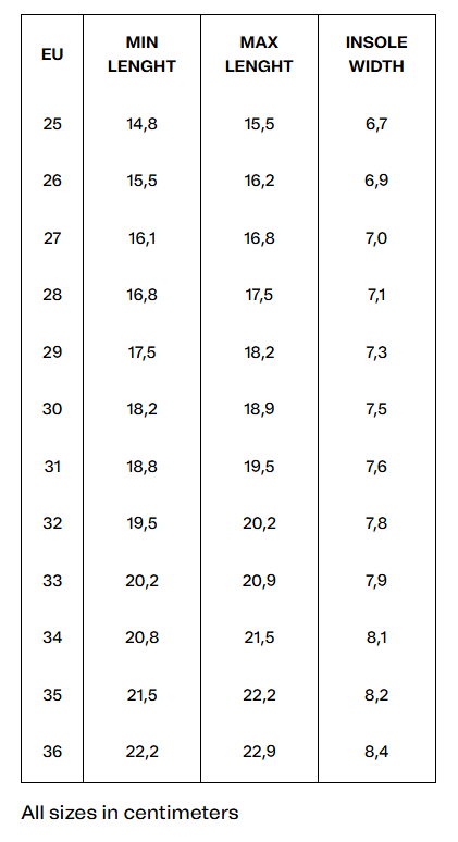 Size chart Adri