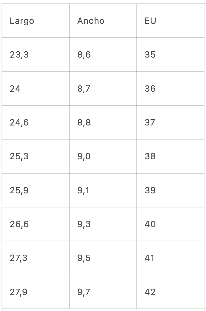 Size chart Mary Loop