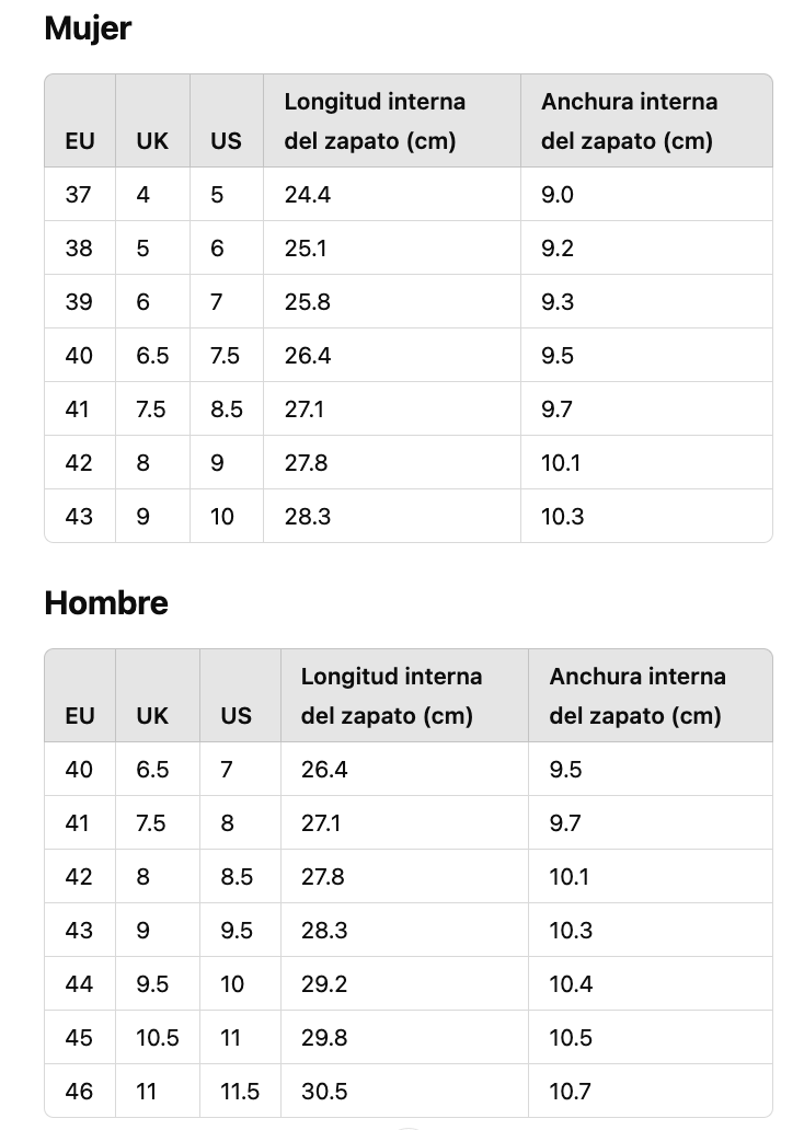 Size chart BLSN-102