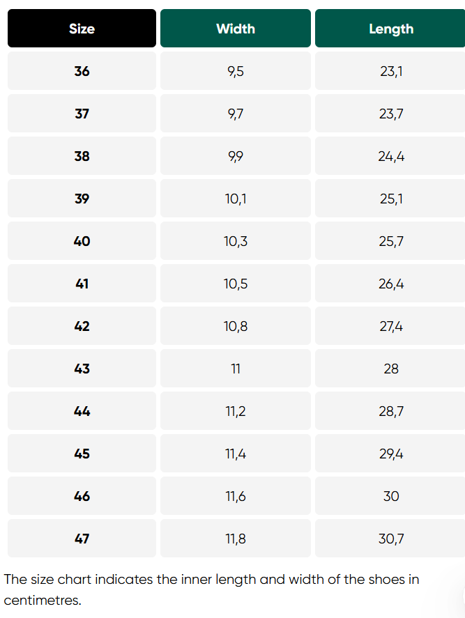 Size chart Buena