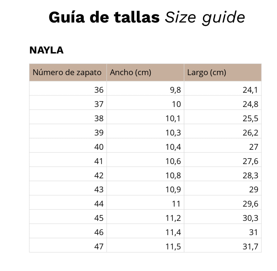 Size chart Urban Bold - 4385