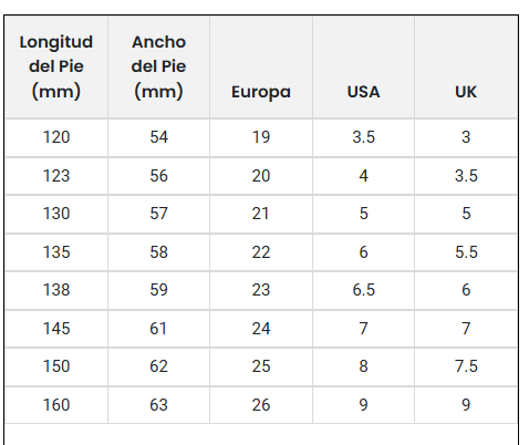 Size chart Free Baby Lotus - 49060