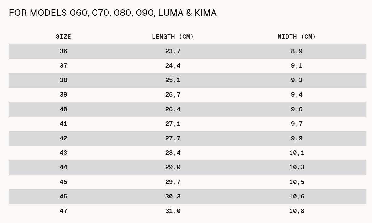 Size chart Luma