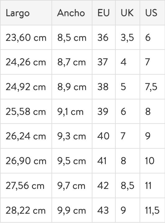 Size chart Lyon