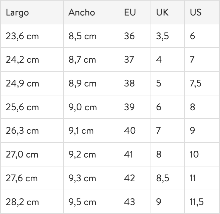 Size chart Nova Special