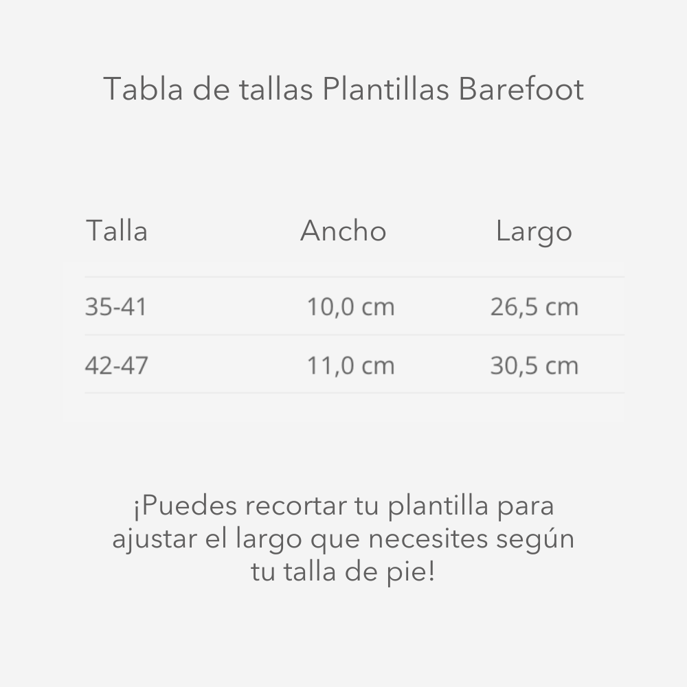 Size chart Barefoot Wool Insole