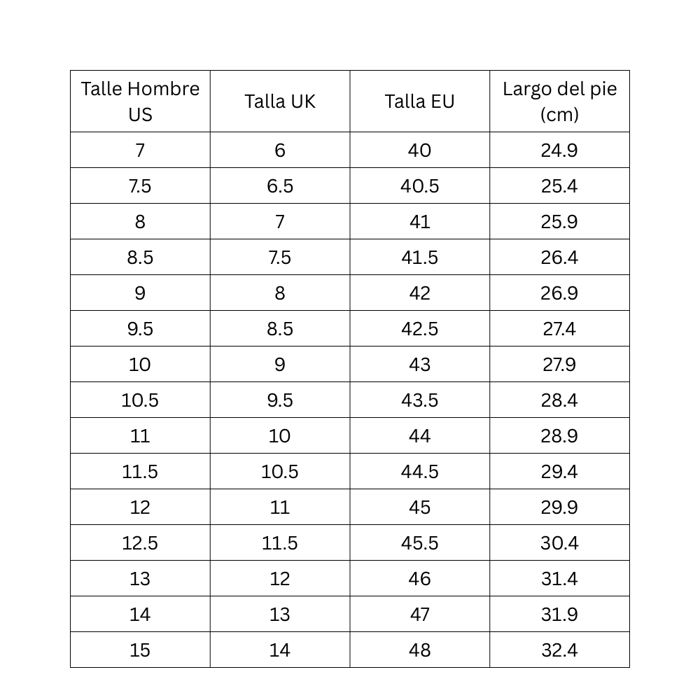 Size chart D-Trail - Men