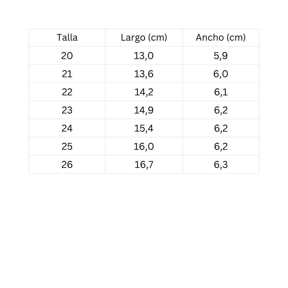 Size chart Nature