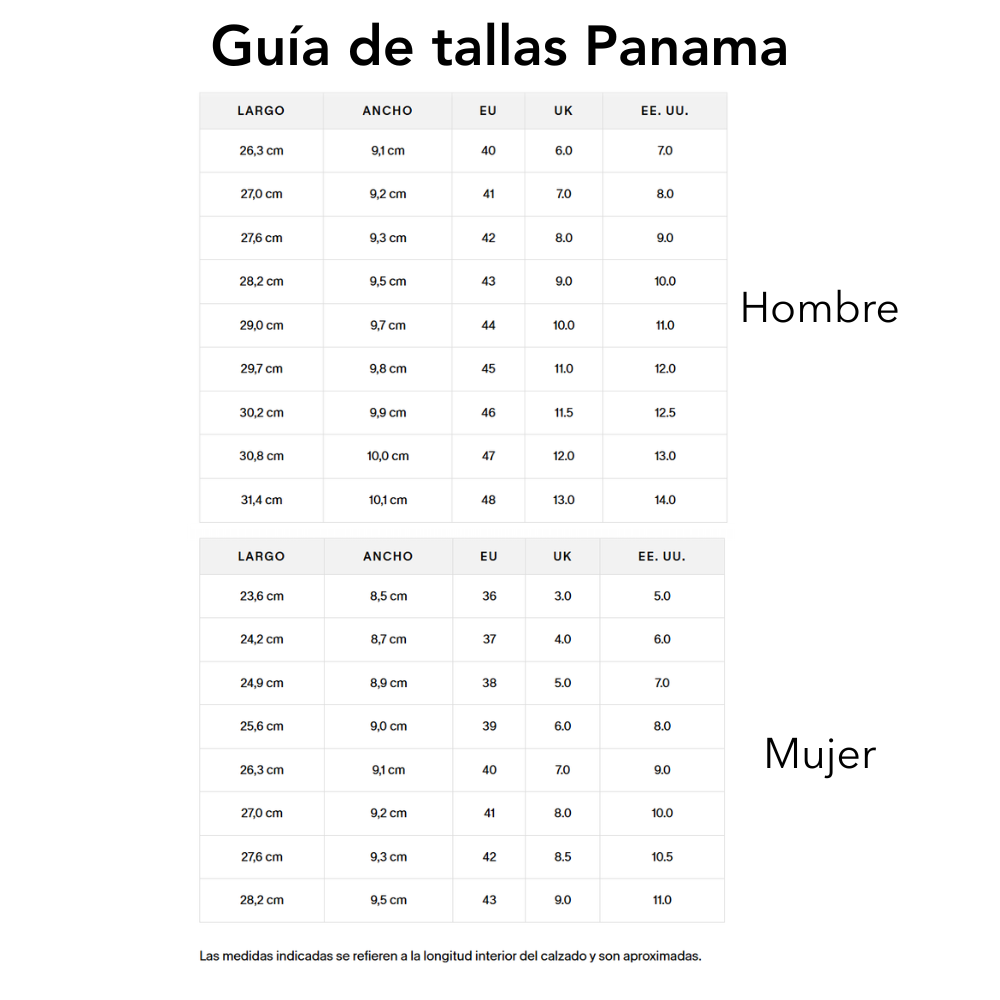 Size chart Panama