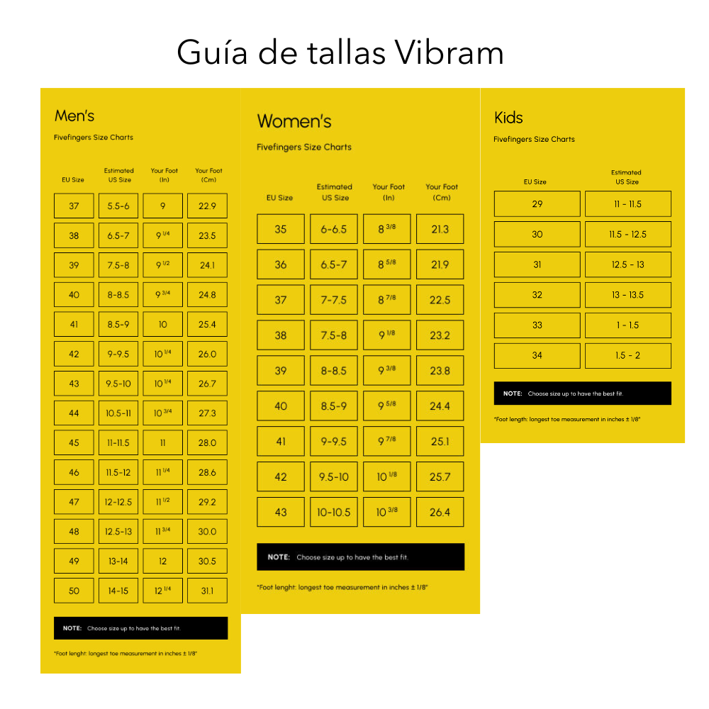 Size chart V-TRAIN 2.0