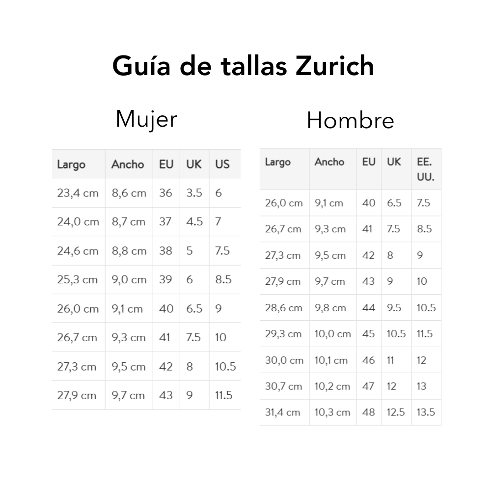 Size chart Zurich