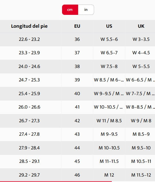 Size chart Aranjuez