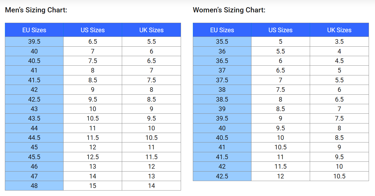 Size chart Nexus - Women