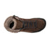 Brown ankle boot viewed from above, with a lined interior, laces, and a side zipper.
