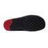 Black ankle boot sole with a geometric pattern and a red section at the heel.