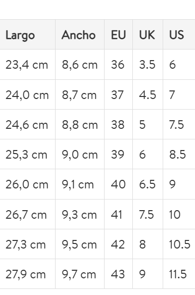 Size chart Ghent