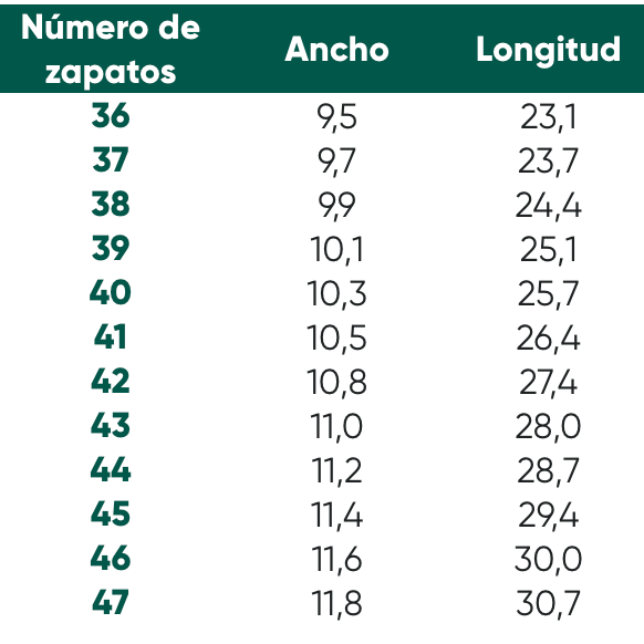 Size chart Stride