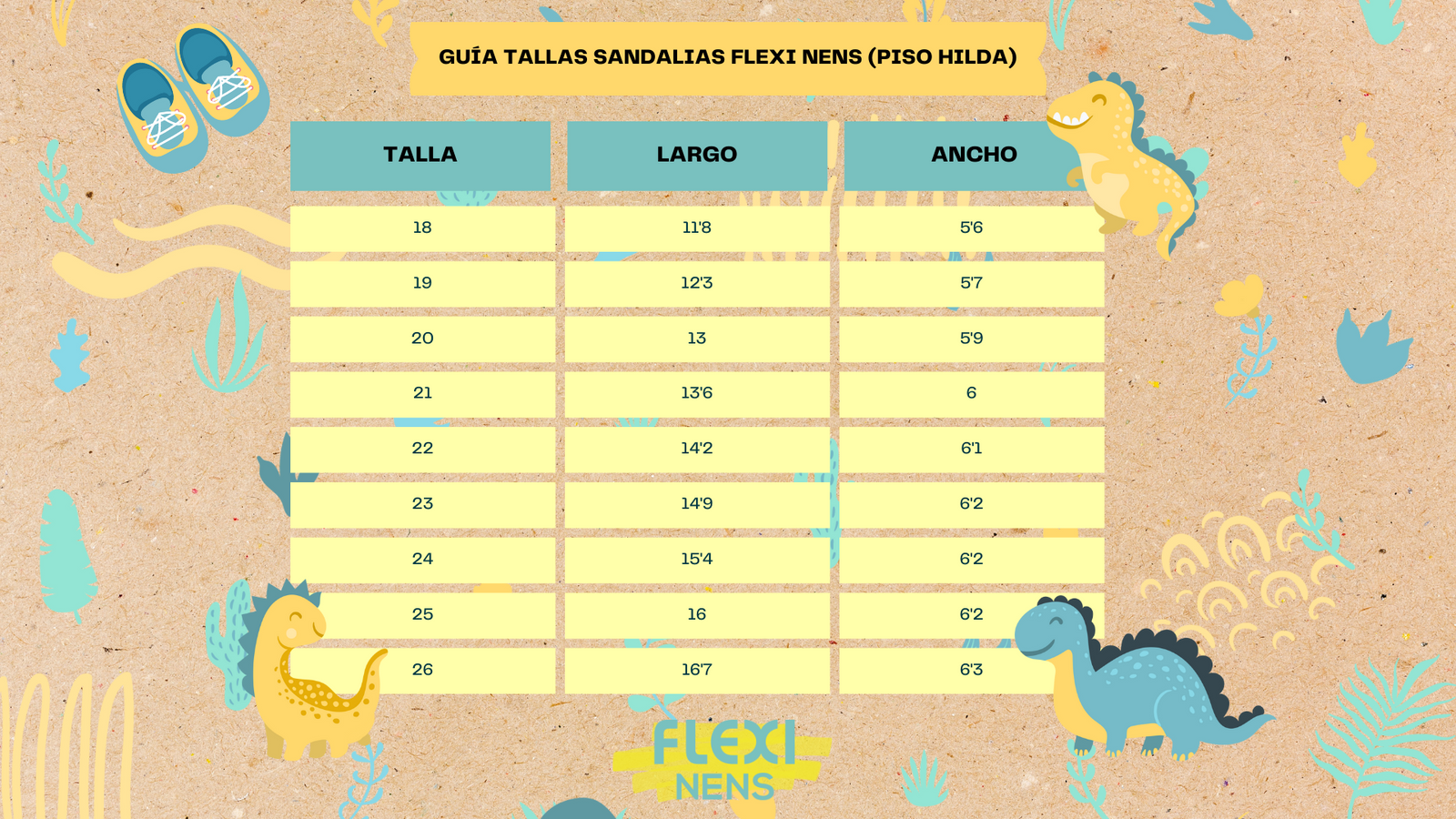 Size chart Estelar Sandal