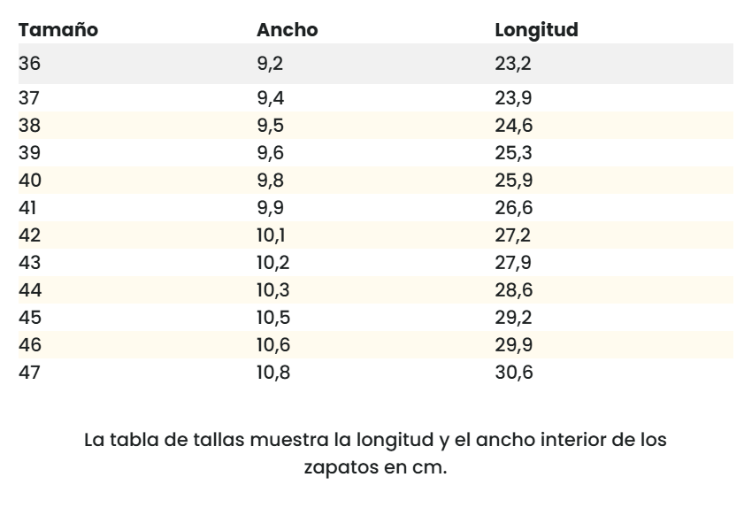 Size chart Icara