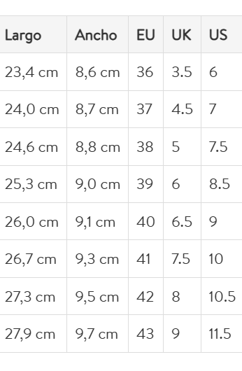 Size chart Kobe
