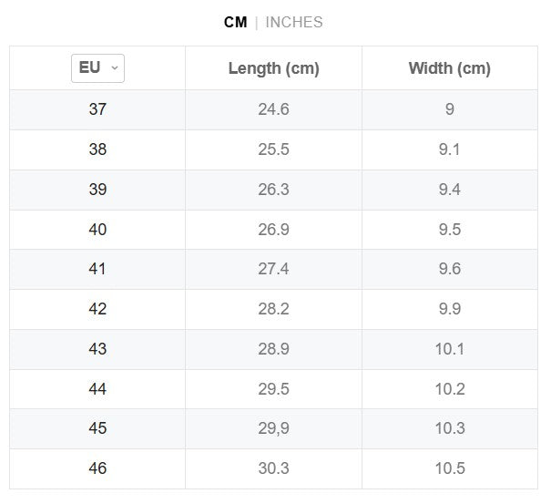 Size chart Melrose