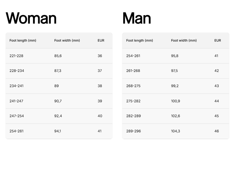 Size chart Verona - She