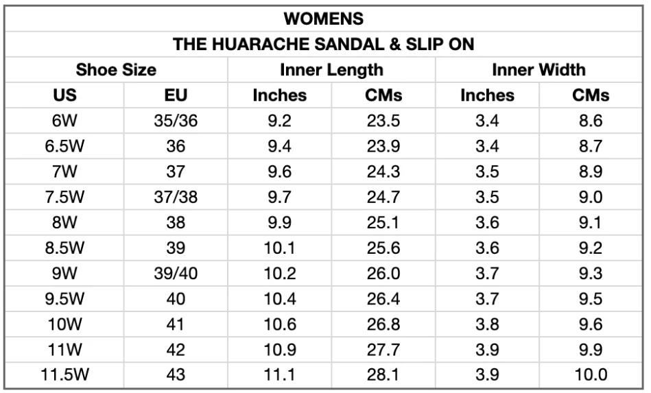 Size chart Woven Bailarina
