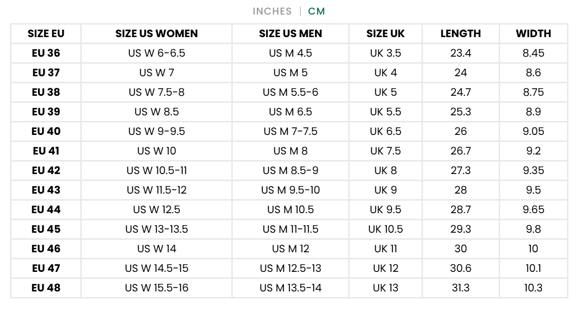 Size chart Vitality III