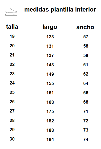 Size chart Sevilla