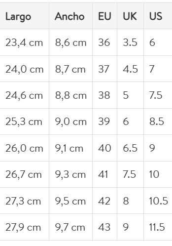 Size chart Salzburg