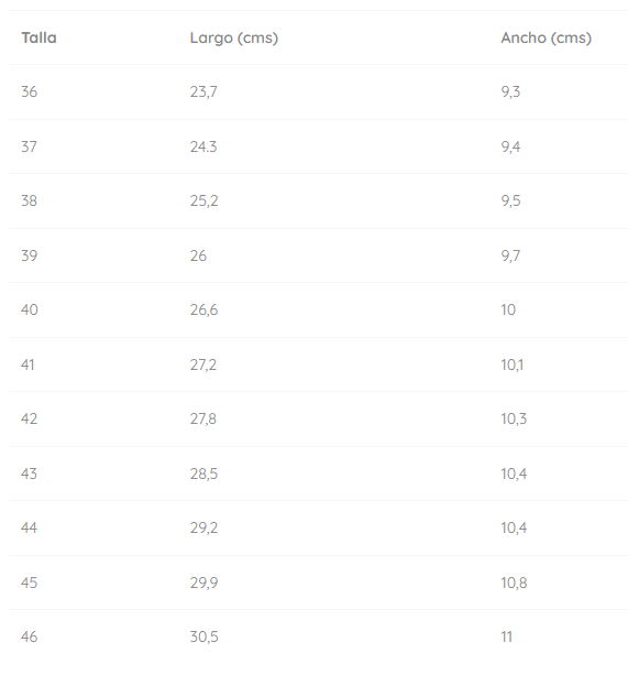 Size chart Urban - 4415