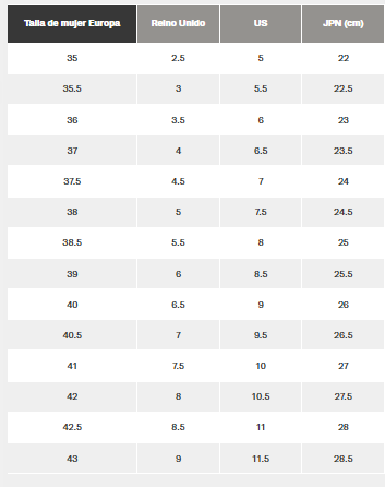 Size chart Vapor Glove 6 Leather - Women