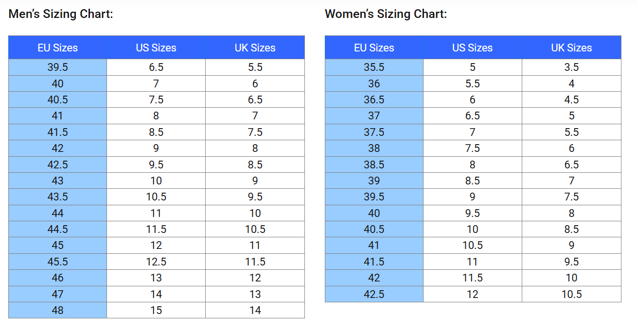 Size chart X1 Mid - Men